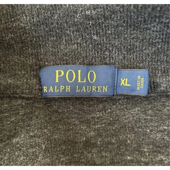 Men's VTG Polo Ralph Lauren Pullover Quarter Zip Button Size XL Charcoal Gray - Picture 5 of 9